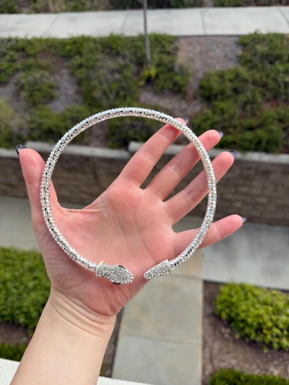 Silver Snake Head Torque Necklace